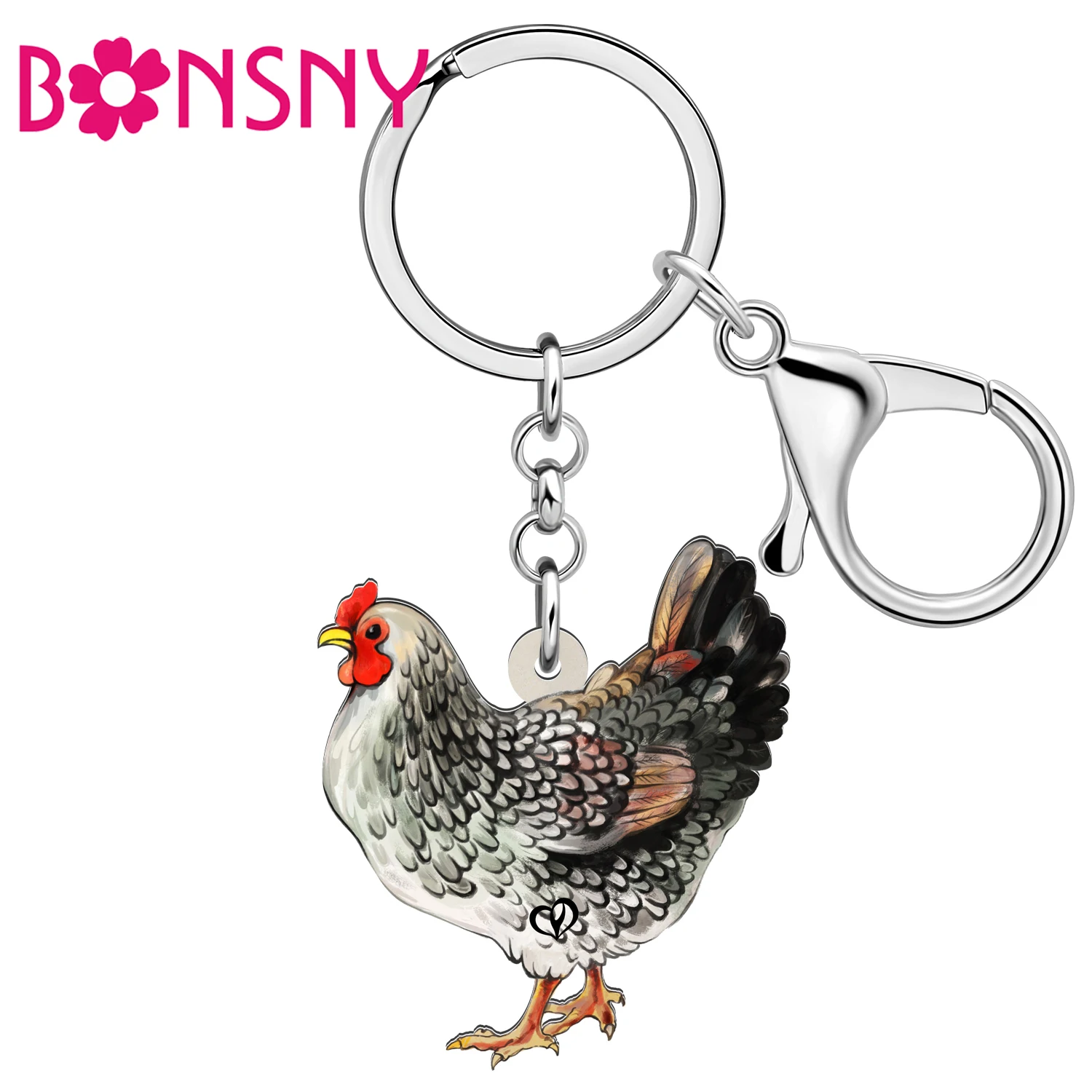 BONSNY Acrylic Hen Chicken Keychians Charm Car Bag Key Chain Farm Animals Key Ring Fashion Jewelry For Women Girls Friend Gifts