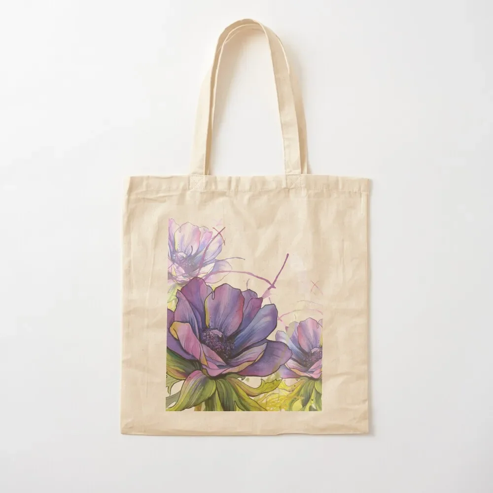 

Purple Watercolour Anemone Flower ink splash pattern Tote Bag Handbags women cute pouch bag Tote Bag