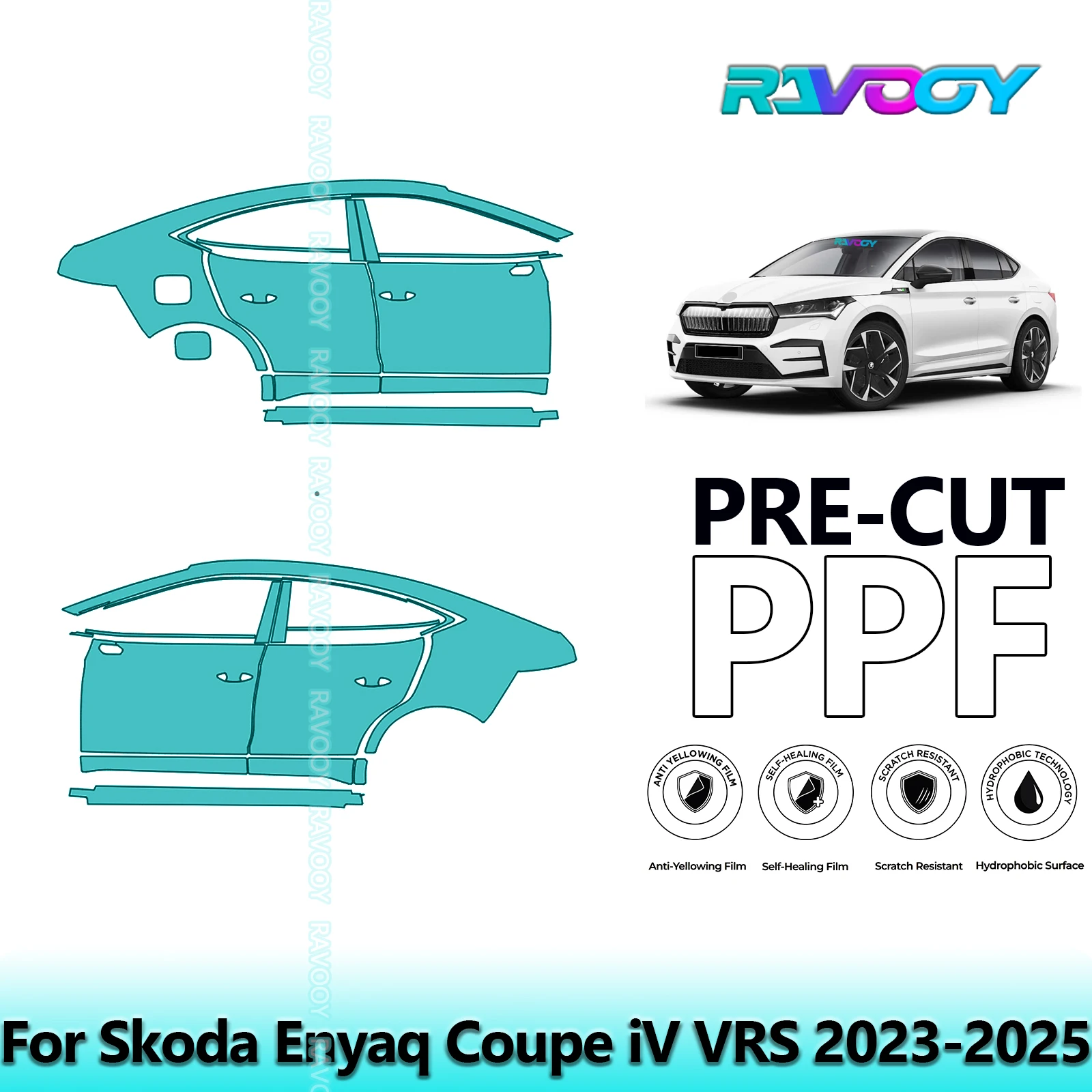 

For Skoda Enyaq Coupe iV VRS 2023-2025 8.5mil Clear Matte Pre-Cut PPF Door & A/B Pillar Kit TPU Paint Protection Film Set