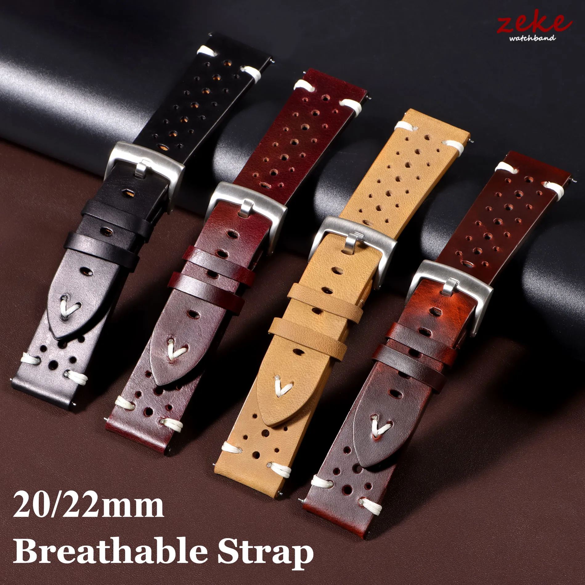 Premium Retro Oil Wax Genuine Leather Watchband 20mm 22mm Breathable Stitching Cowhide Watch Strap for Omega for Seiko Wristband