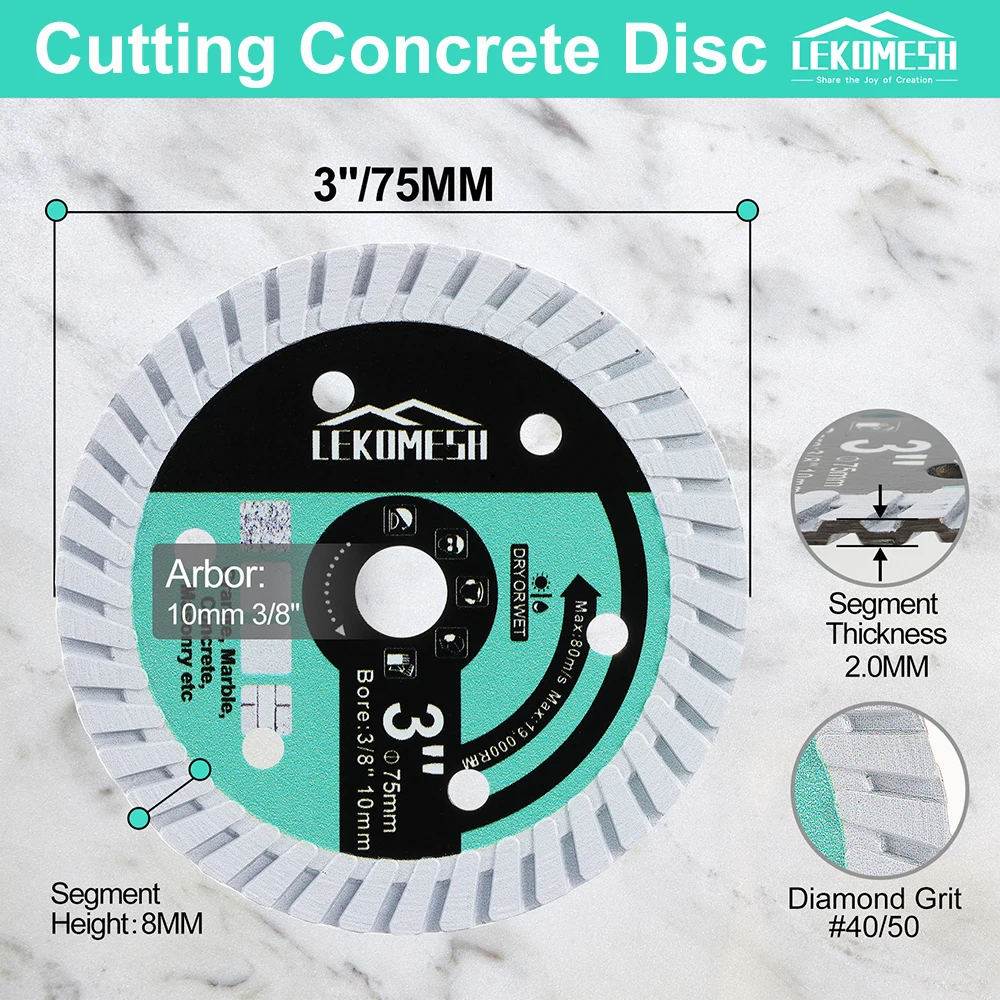 Imagem -03 - Lekomesh Diamond Saw Blade Corte de Madeira Metal de Aço Concreto Granito Pedra de Pvc Mini Disco de Corte 75 mm 10 mm de Diâmetro