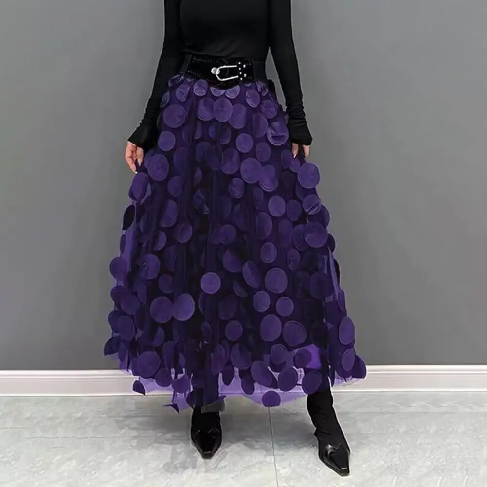 

Hem Skirt Elegant Vintage Maxi Skirt Collection Retro A-line Skirts With 3d Dot Decor High Waist Elastic Waist For Women Women