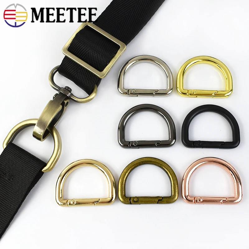 5Pcs Meetee 16/19/25mm Metal Spring D Ring Buckles Bag Strap Webbing Openable Connect Rings Clasp Keyring DIY Hardware Accessory