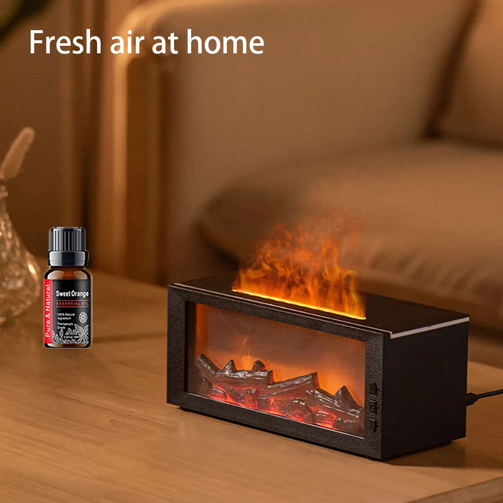 Colorful Flame Humidifier & Aroma Diffuser, 300ml with Timer Remote | Waterless Auto-Off, Fireplace Air Humidifier for Home