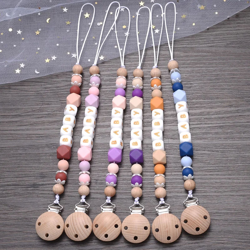 Beech Baby Pacifier Clip Personalized Name Silicone Teether Beads Toddler Nursing Bracelet Toy Baby Pacifier Chain Nipples Chain