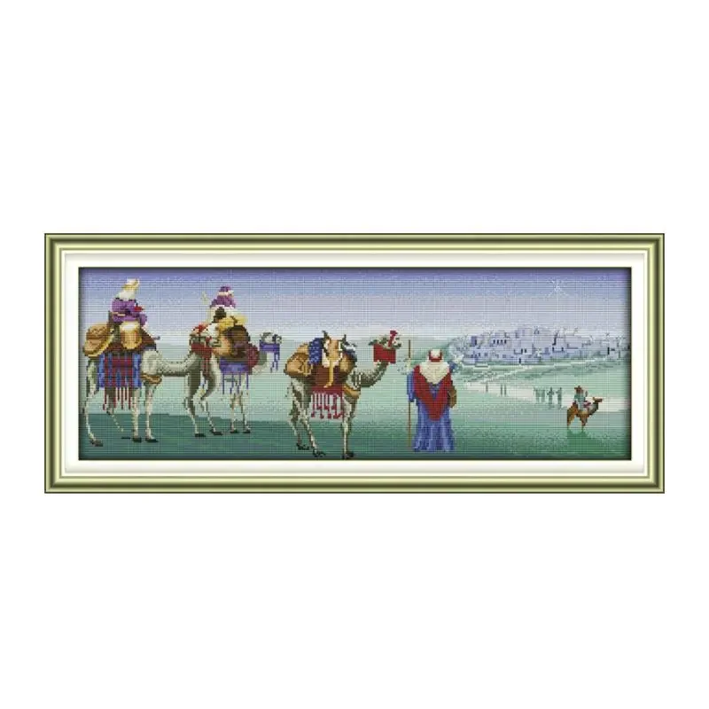 Joy sunday Cross Stitch Kit Clear Printed Pattern Desert Boat Camel Walking Strong Will Handmade Furniture Sewing Embroidery