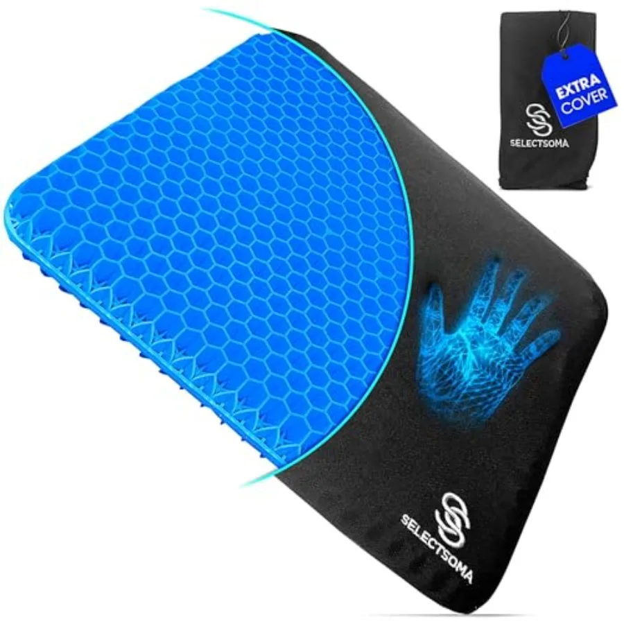 

Double-Thick Gel Seat Cushion for Long Sitting Pressure Relief for Back, Sciatica, Coccyx, Tailbone Pain - Cushion for Office C