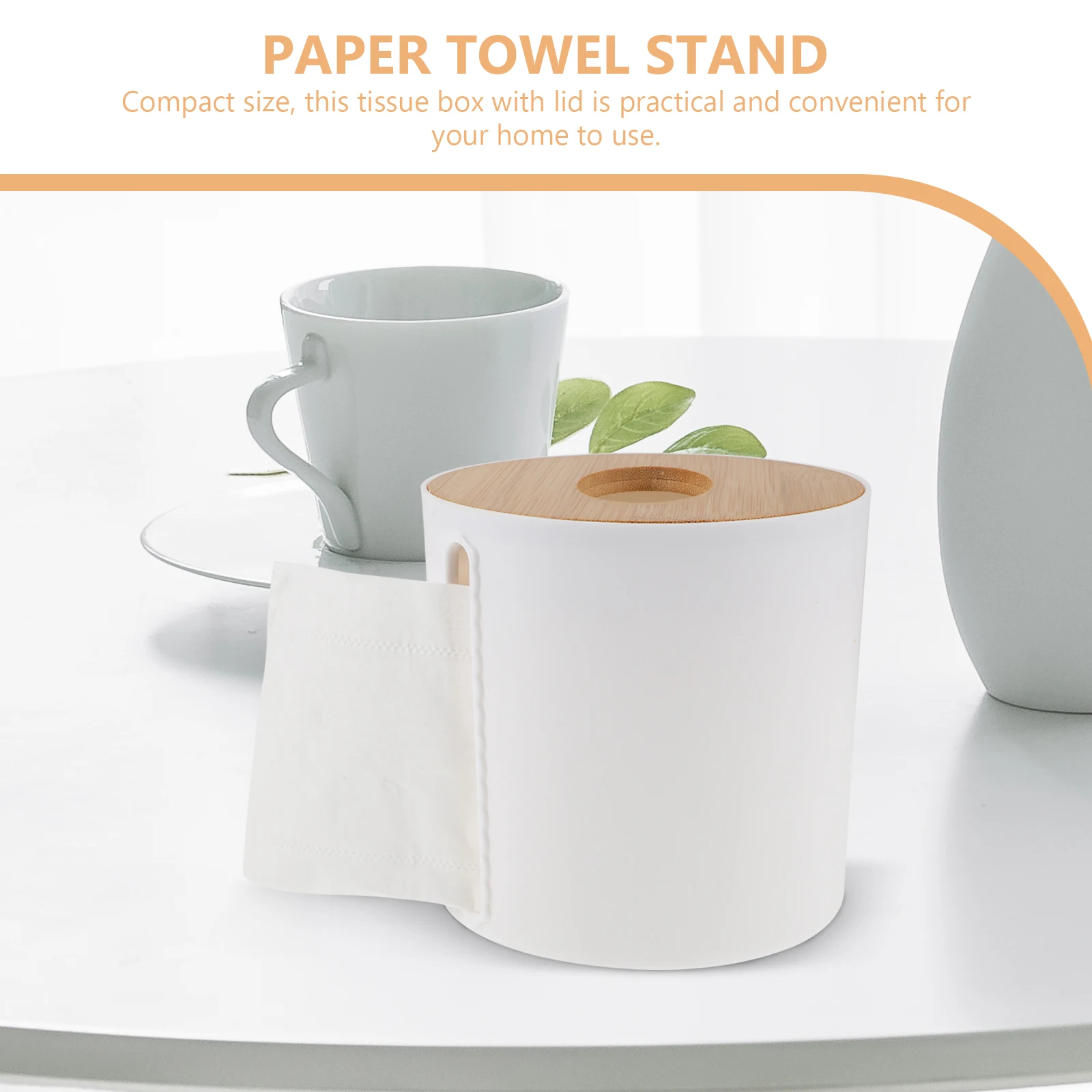 

Round Bamboo Wooden Toilet Paper Holder White Kitchen Bathroom Tissue Box Compact Stable Bottom Design Decor Round