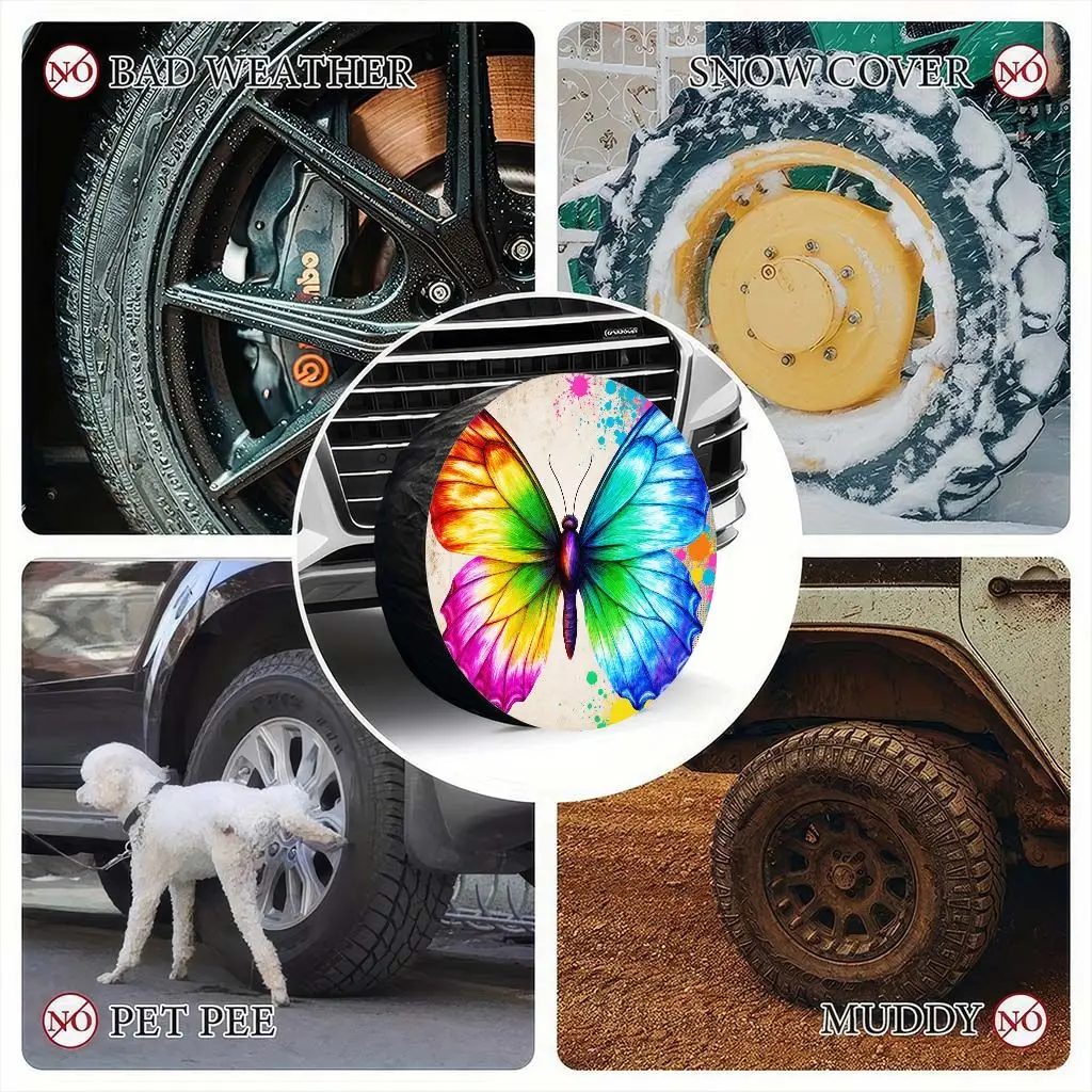 غطاء إطار بألوان مائية على شكل فراشة ملونة، واقي عجلة احتياطية متين لشاحنة SUV RV #4