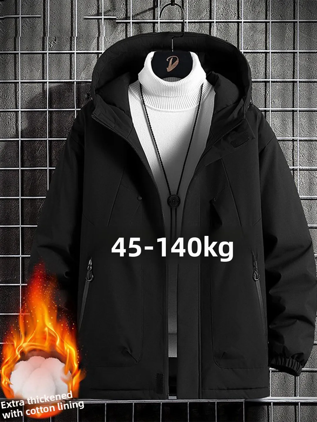 

Winter Thiened Cotton Jaet Men's Large Size Loose Casual Anti-Cold Parka Coat Trendy Hooded Casual Cotton Outerwear