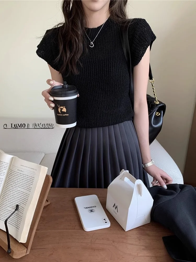 ein aushöhlen Eis Seide gestrickt ort Sve T-Shirt Damen Sommer sanft ort dünn Top kleine Größe koreanische Sle Slim Fit