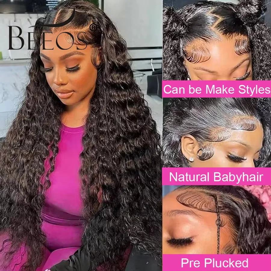 34inch 13x6 Real HD Lace Frontal Human Hair Wig 250% Pre Plucked Water Wave Wigs Lace Frontal Human Hair Wig Melt Skin For Woman