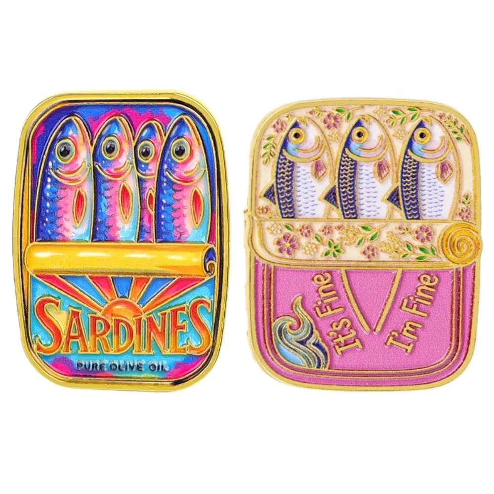 Vintage Sardine Can Enamel Pins Fish Tin Box Lapel Pin Badge Retro Quote Brooch for Backpack Jacket Unique Art Accessory Gift