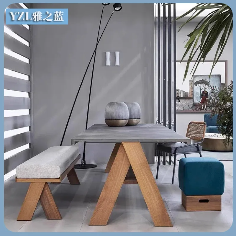 

Nordic Outdoor Teak Tables And Chairs Courtyard Open-air Dining Hotel Villa Waterproof And Sunscreen Outdoor Solid Wood