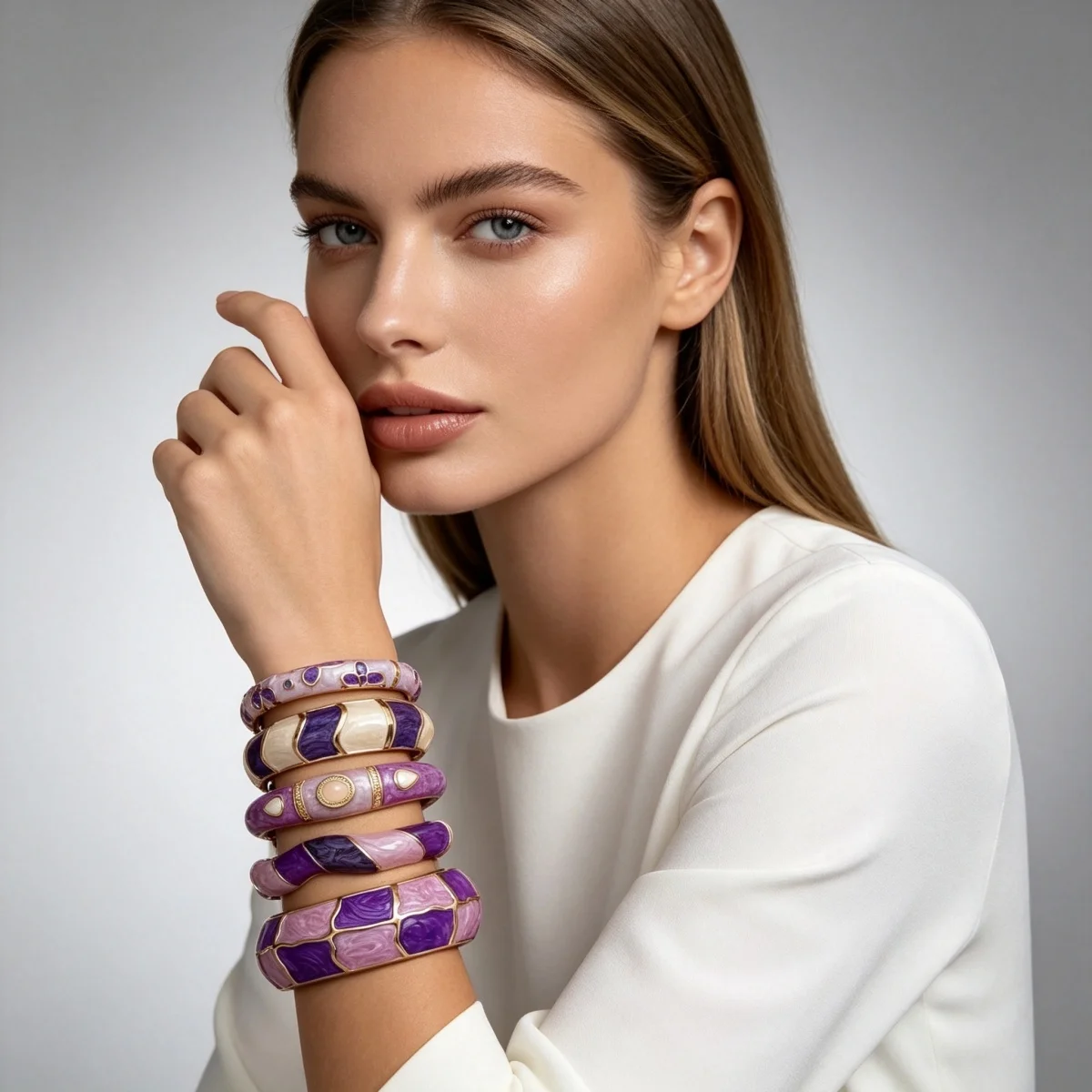 Ästhetisches Armband aus Emaille der Purple-Serie für Damen und Herren, Vintage-Punk-Stil, unregelmäßiger Block, gedreht, wellig, breiter Statement-Armreif, Schmuckstück – Detail 19