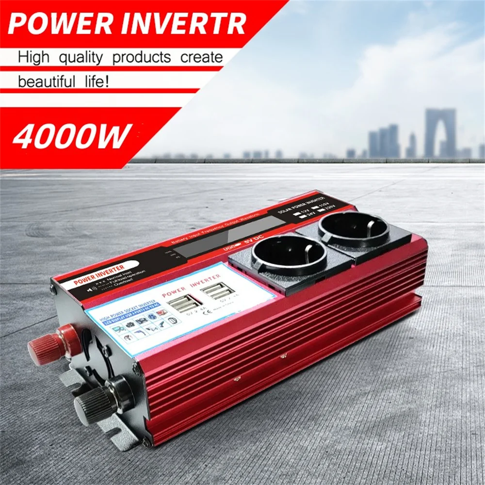 500W 2000W Power Inverter DC 12V To AC 220V 230V Transformer with 4 USB EU Socket Charge with LED Display for RV Phone Car