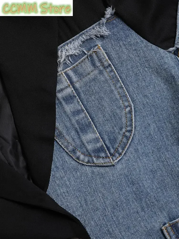 Women Blue Denim Irregular Casual Blazer New Lapel Long Sleeve Loose Fit Jacket Fashion Tide Spring Autumn