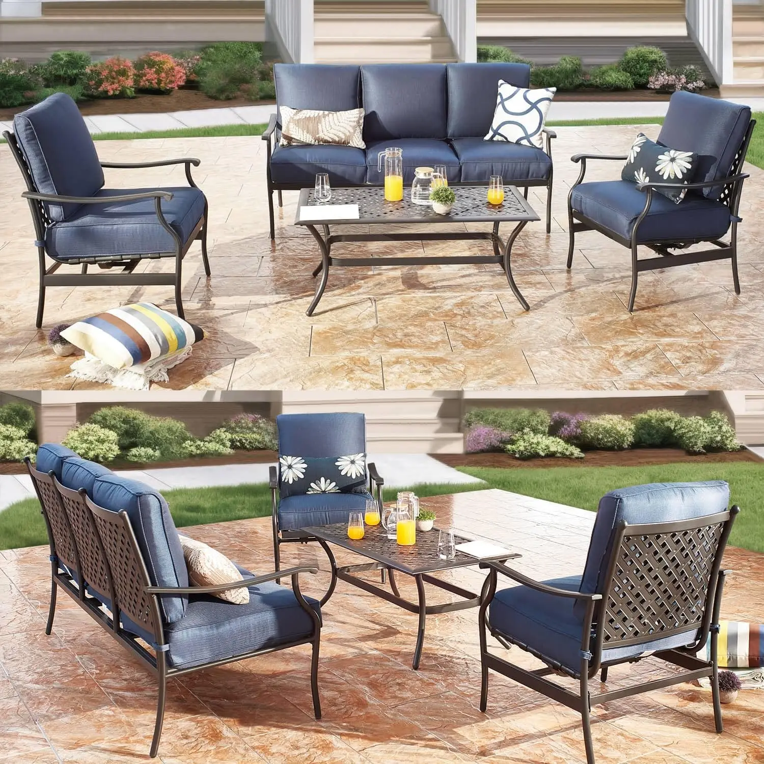 Patio Conversation Set, 4Pcs Cushioned Outdoor Furniture Sets with All Weather Galvanized Steel Frame