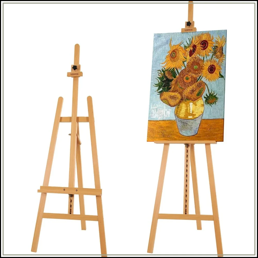 

Adjustable & Foldable Wooden Art Easel for Painting, Holds Canvas up to 43", 57-76" H, Natural