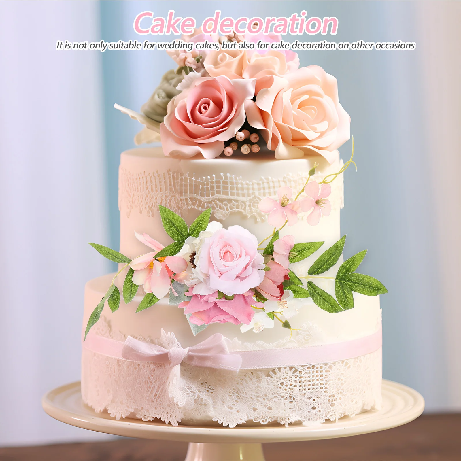 

1pcs Simulated Wedding Cake Decoration Realistic Satin Flowers Bridal Shower Decor Thick PU Material Versatile Artificial Rose