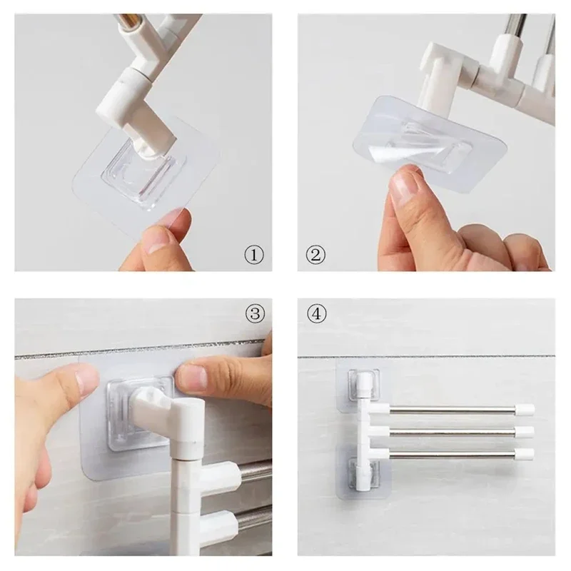 2-8 Bar rotatable towel rack, drill-free, suitable for bathroom and kitchen, wall-mounted multi-function bracket