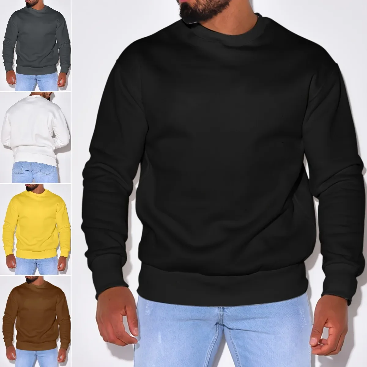 

Mens Sweatshirts Spring New Solid Color Sweater Mens Loose Casual Sweater Long Sleeve Shirt T-shirt Men