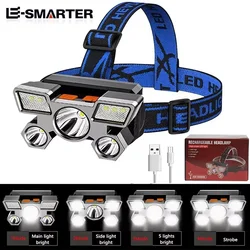 Rechargeable Strong 5LED Headlamp Fishing Camping Head Flashlight Lightweight Hunting Headlights Hiking Front Lanterns