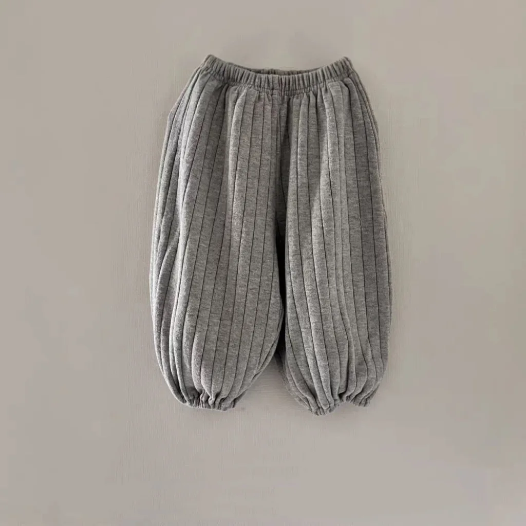 Korean Spring New Bloomers Sweatpants Boys and Girls Vertical Striped Trousers Leggings Solid Color Versatile Foreign
