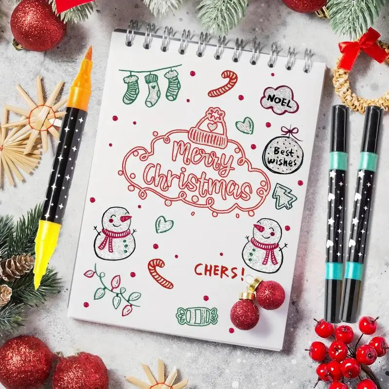 A doppia estremità bicolore penna glitterata set di marcatori Pennarelli luccicanti Penne da disegno per scrittura glitterata Natale Compleanno Fai da te Arte #5