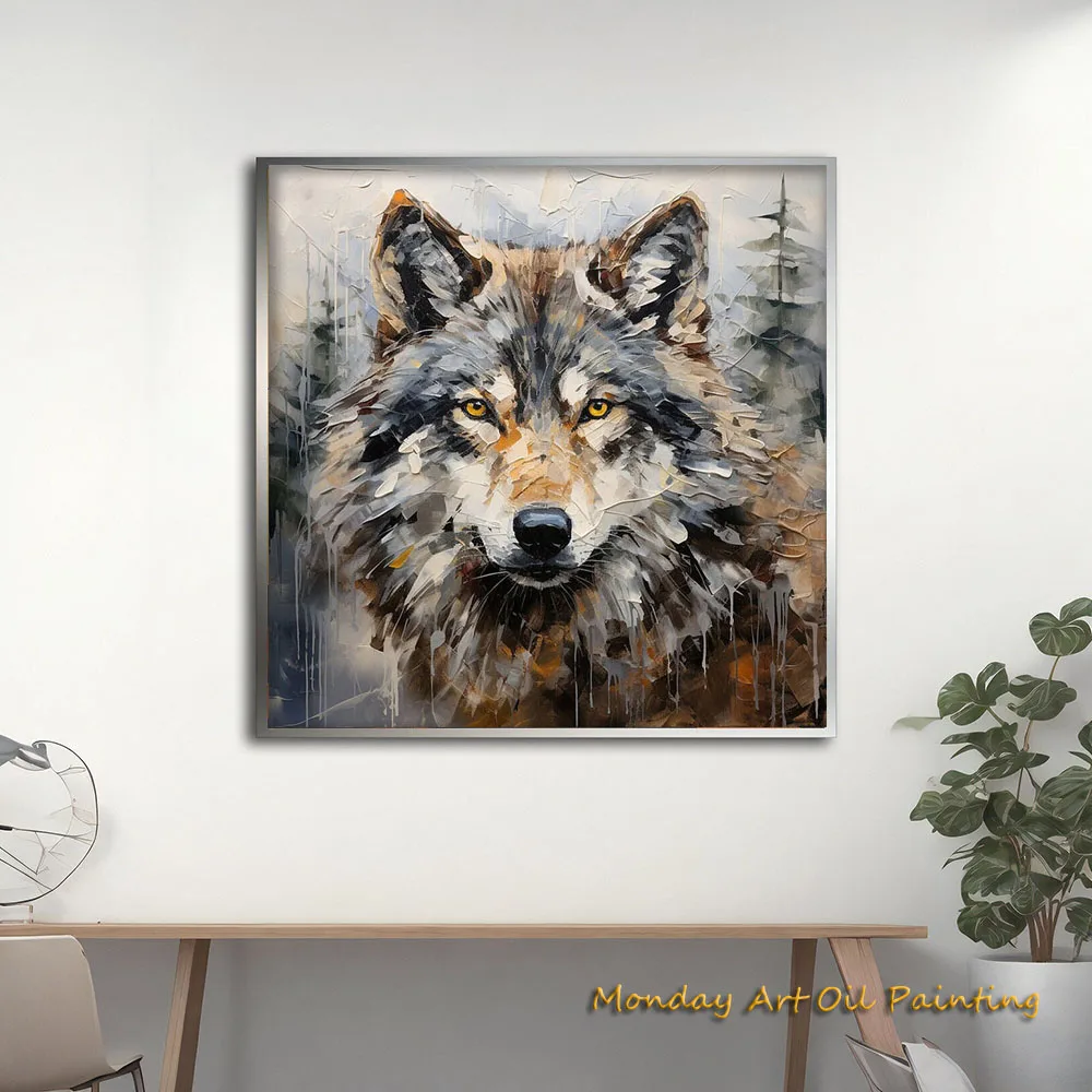 Wolf Portrait 100% Handmade Painting Forest Textured Acrylic Abstract Oil Painting Wall Decor Living Room Fedex Shipping Cost