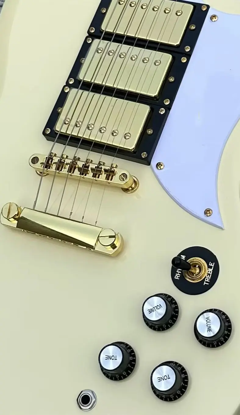 

Customized electric guitar, SG electric guitar, cream white, shiny, gold accessories, in stock, quick shipping