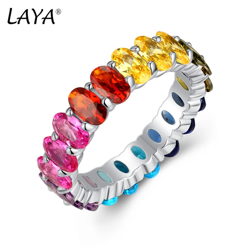 LAYA Colorful Gemstones Ring 925 Sterling Silver Wedding Band Eternity Engagement Shining Zircon Rings For Women Fine Jewelry