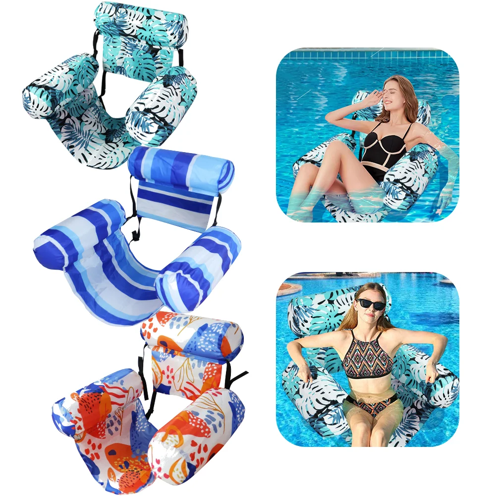 Pool Inflatable Float Bed Floating Lounger Chair with Arm & Backrest Water Floating Recliner Water Hammock for Swimming Pool