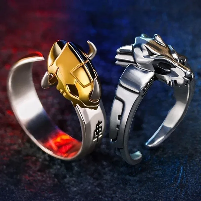 Anime Digital Monster Ring Garurumon Unisex Cosplay Adjustable Opening Angel Angewomon Rings Accessories Jewelry Gifts