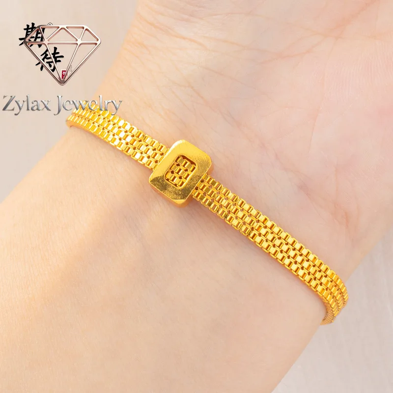 

Zylax Jewelry Luxury 24K 9999 Pure Gold real gold Women's Age Flow Gold Woven Square Strap Bracelet