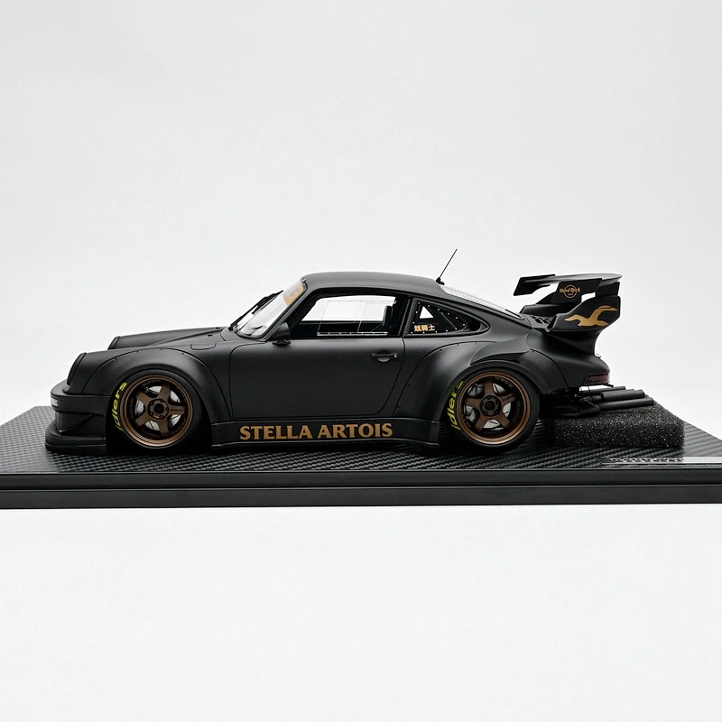 IG 1:18 RWB 930 Matowy Czarny JDM Symulacja Limitowana Edycja Żywica Metal Statyczny Model Samochodu Zabawka Prezent