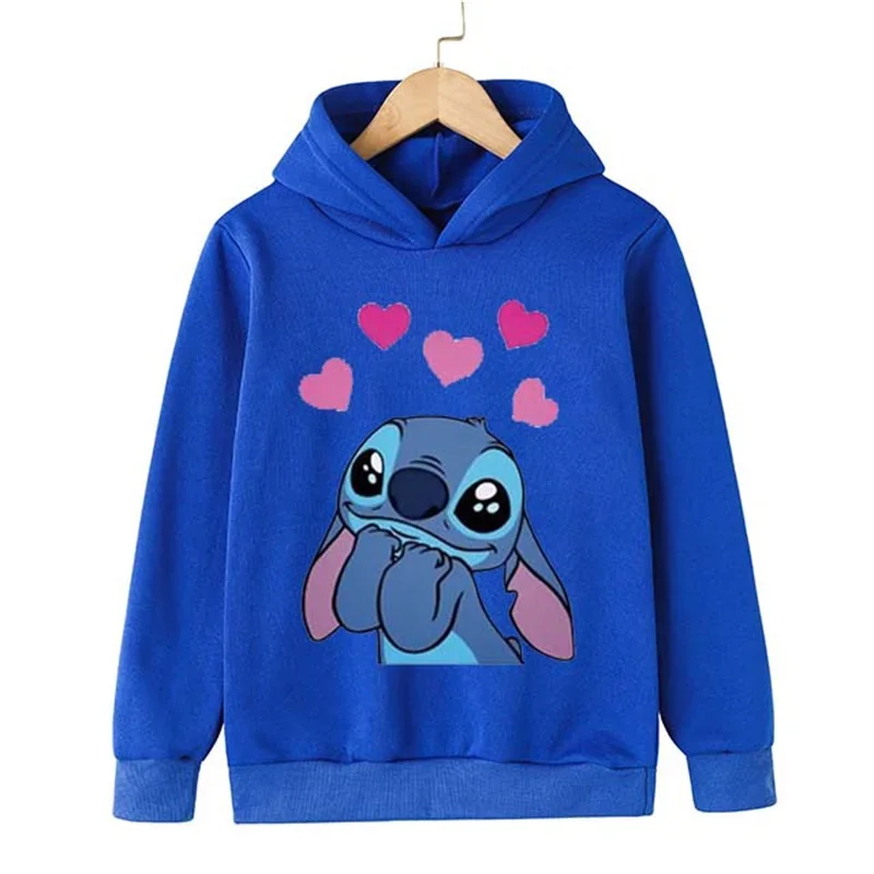 Disney Stitch Men and women Hoodies Long Sleeves Cartoon Sweatshirt Baby Children Clothing Autumn Pullovers Kids Street Wear