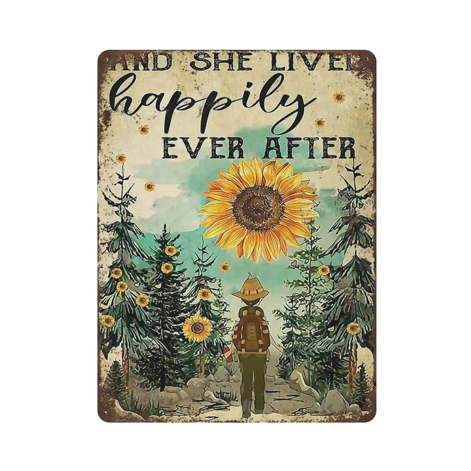 Vintage Thick Metal Tin Sign-Camping Hiking and She Lived Happily Ever After Tin Sign -Funny Theme Metal Poster，Wall Decoration，