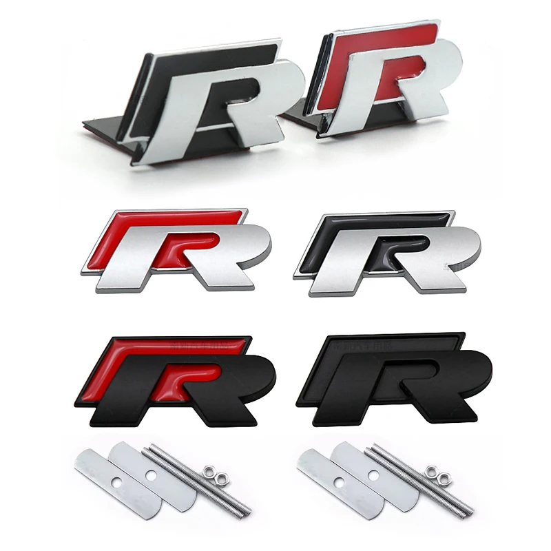 3D Metal R Grille Badge Rear Tail Trunk Emblem Decal Stickers For Volkswagen VW Polo Passat Golf Jetta Tiguan Sagitar Magotan