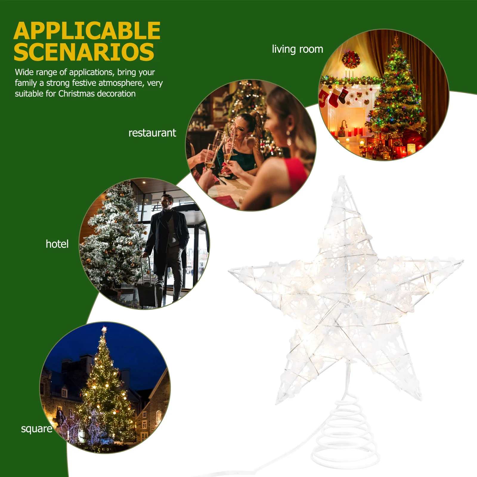 Adorno del Festival de estrellas en la parte superior del árbol, lámpara artesanal de hierro, decoración navideña, copa luminosa de árbol de Navidad