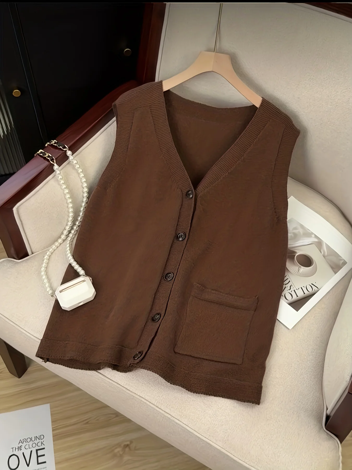 秋冬新作 カジュアル ゆったり 無地 Vネックベスト【付属品は含まれません】
