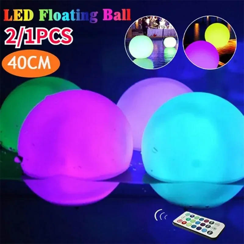 1-2 Pack 16 Colors Waterproof Outdoor Swimming Underwater Pool Lights Ball Floating Pool Lights for Swimming Pool Light