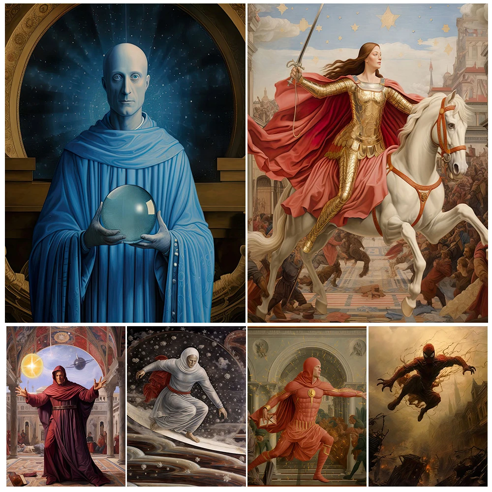

Victorian Superhero Portraits Vintage Wall Art Canvas Painting Heroes Comic Characters Funny Art Poster Print Home Decoration