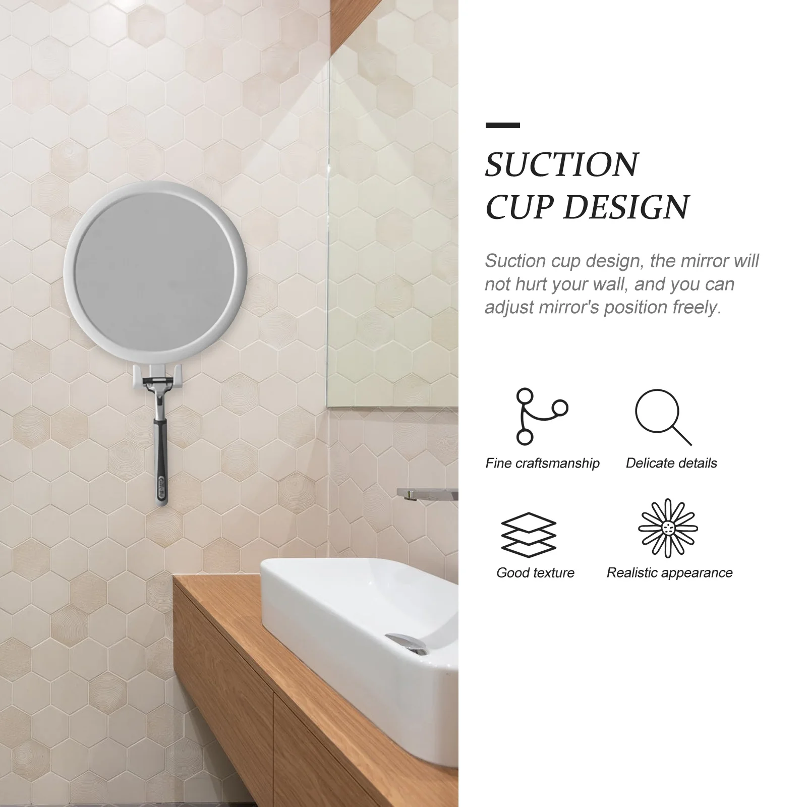 

Adhesive Makeup With Hooks Modern Wall Mounted Vanity Mirror For Bathroom Decorative Hanging Mirror High Definition