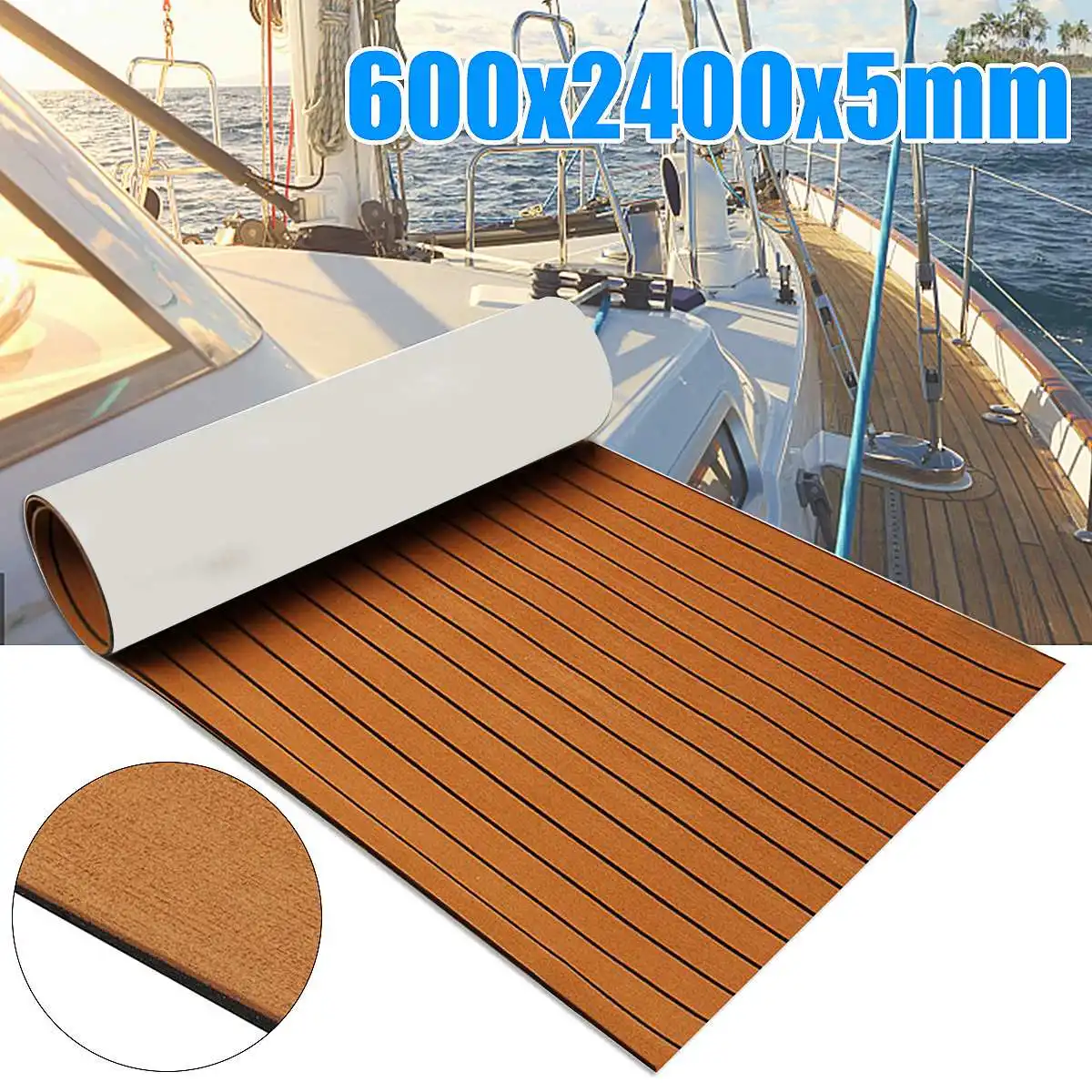 600x2400x5mm EVA Foam Faux Teak Boat Decking Mat Brown Deck Sheet Yacht Flooring Anti Skid Mat Self Adhesive Vehicle Pad