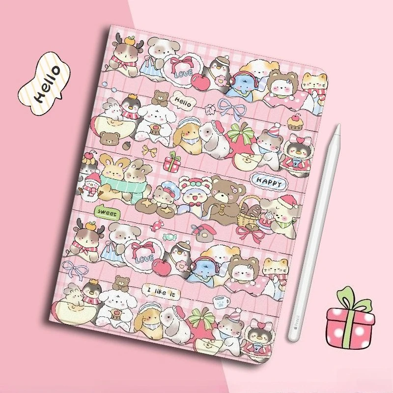 

Чехол для планшета Kawaii Animals Party с отделением для стилуса для Xiaomi 7 Pro 11.2in, MiPad 6S Pro 12.4, RedmiPad SE Pro 12.1in, чехол-книжка