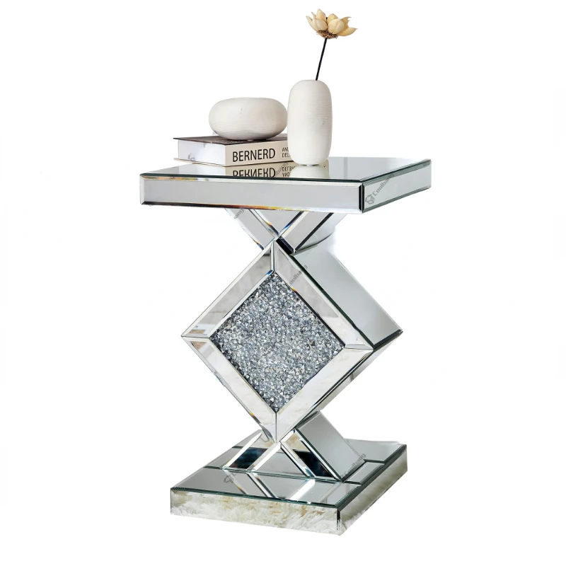 Modern Crushed Diamond Crystal Vanity Mirrored side table