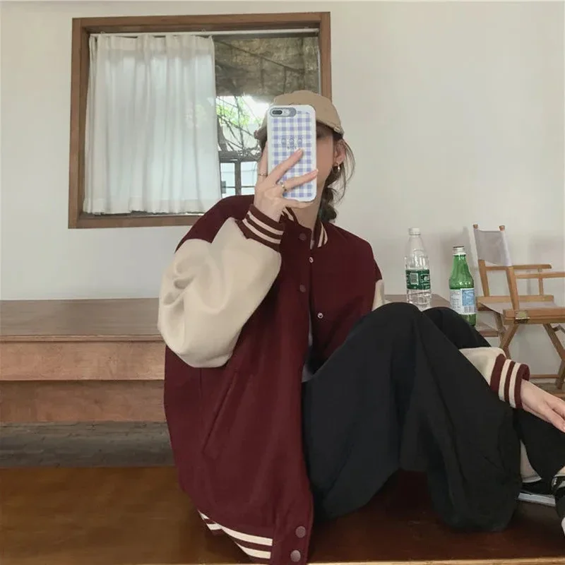 ميكست-خليط سترات بيسبول للنساء ، معطف بومبر المتضخم ، كل مباراة ملابس خارجية ، ملابس الشارع عادية ، Bf هاراجوكو Preppy ، الكورية ، Y2K