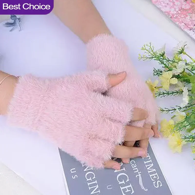 شتاء جديد تقليد المنك الكشمير نصف اصبع قفازات بلون دافئ فاخر أفخم للرجال النساء للقيادة والرياضة في الهواء الطلق