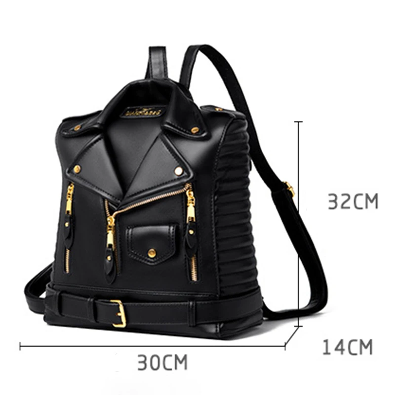 Silver Women\'S Leather Backpack Punk Moto Biker Style PU Leather Shoulder Totes Jacket Shape Women Personalized Backpack Unisex